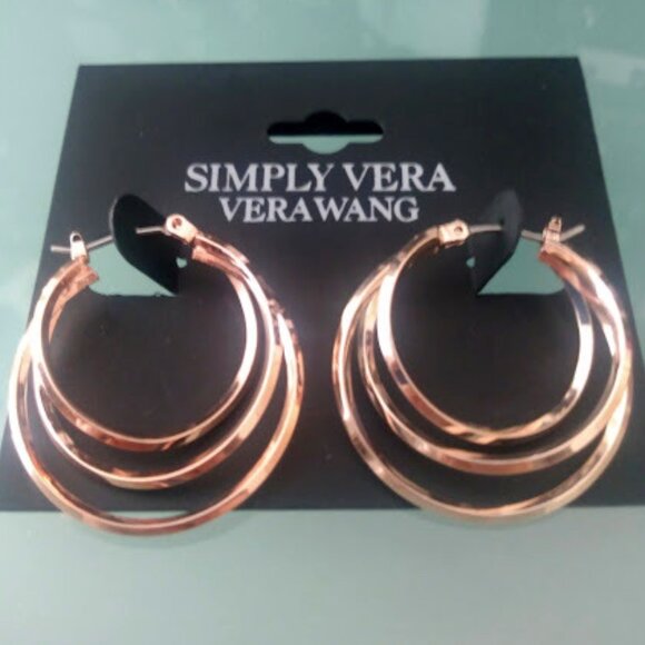 Vera Wang Jewelry - VERA WANG Mod/Contemporary Rose Gold Triple Hoop Earrings**NEW!
